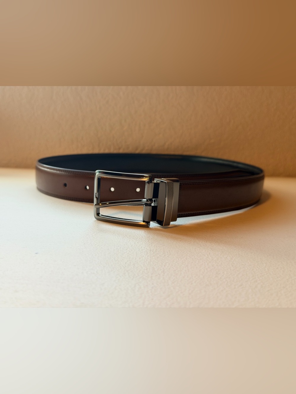 Perry Ellis Classic Brown/Black Reversible Belt with Silver Buckle Size 32